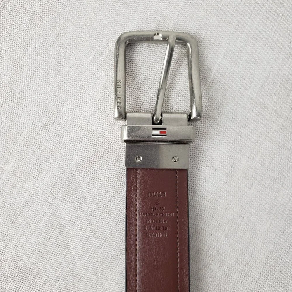 Tommy Hilfiger Reversible Belt Black Brown Brushed Nickel Synthetic Mens 30-32